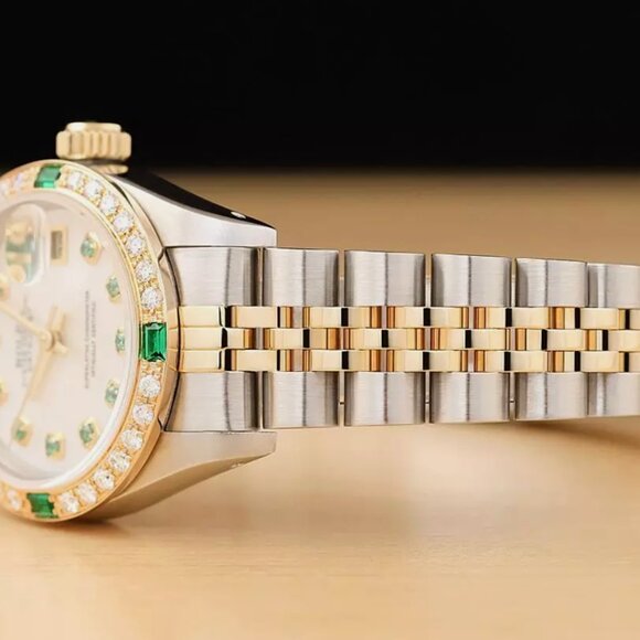 NEW ROLEX LADIES DATEJUST MOTHER OF PEARL DIAMOND 18K GOLD SS WATCH main image 6